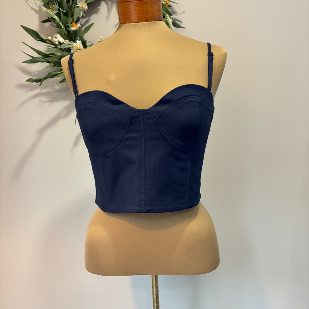 Everlane Corset Top Bustier Navy Blue Removable Straps, Size 10